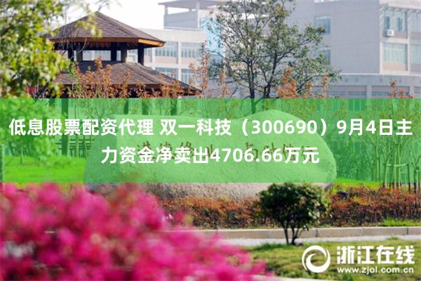 低息股票配资代理 双一科技（300690）9月4日主力资金净卖出4706.66万元